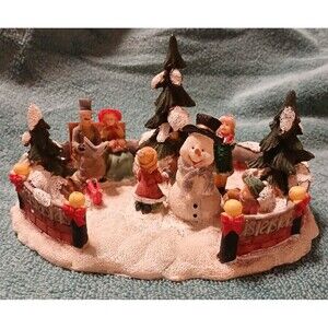 Christmas Village People Snowman town square Children building snowman Victorian